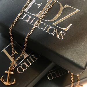 Shiny Yellow Gold Plated Anchor Necklace